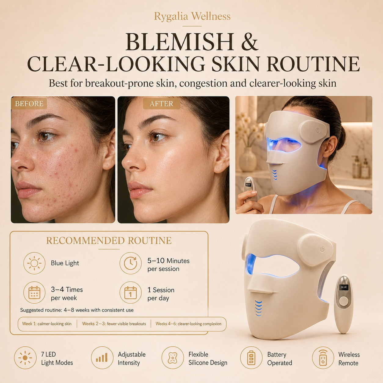 SkinGlow Flex 7 LED Red Light Therapy Mask