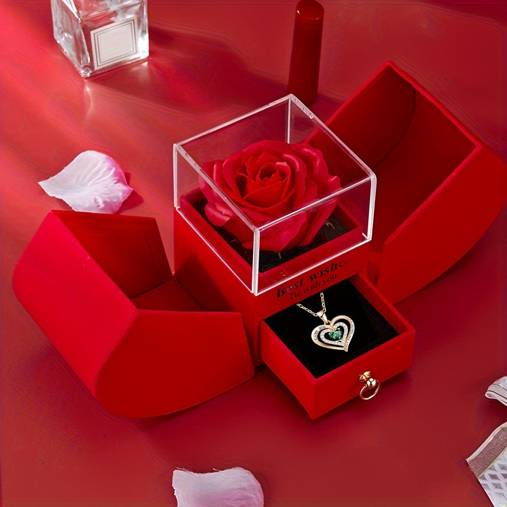 Red Rose & Green Necklace Gift Box