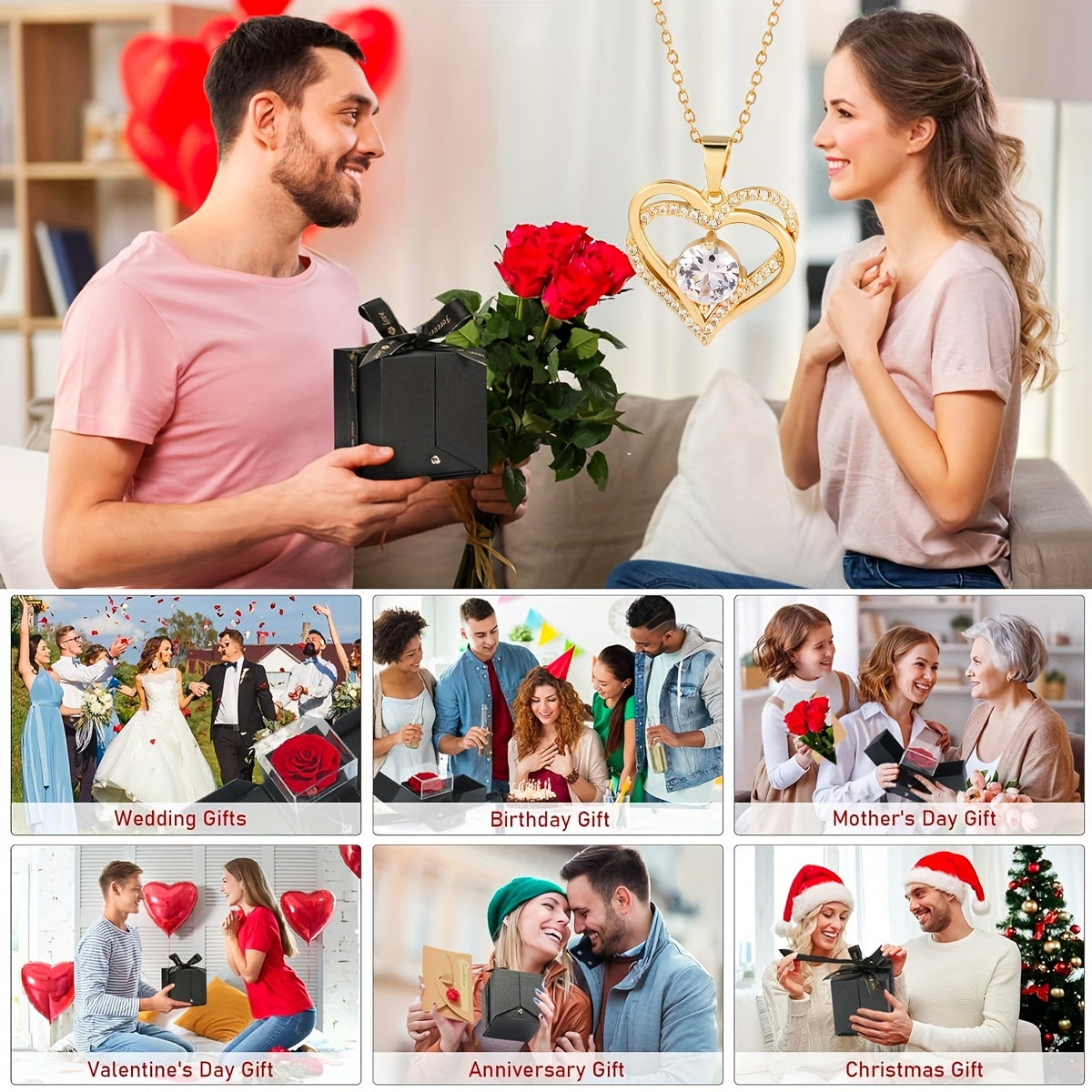 Double Heart Pendant Necklace Gift Box
