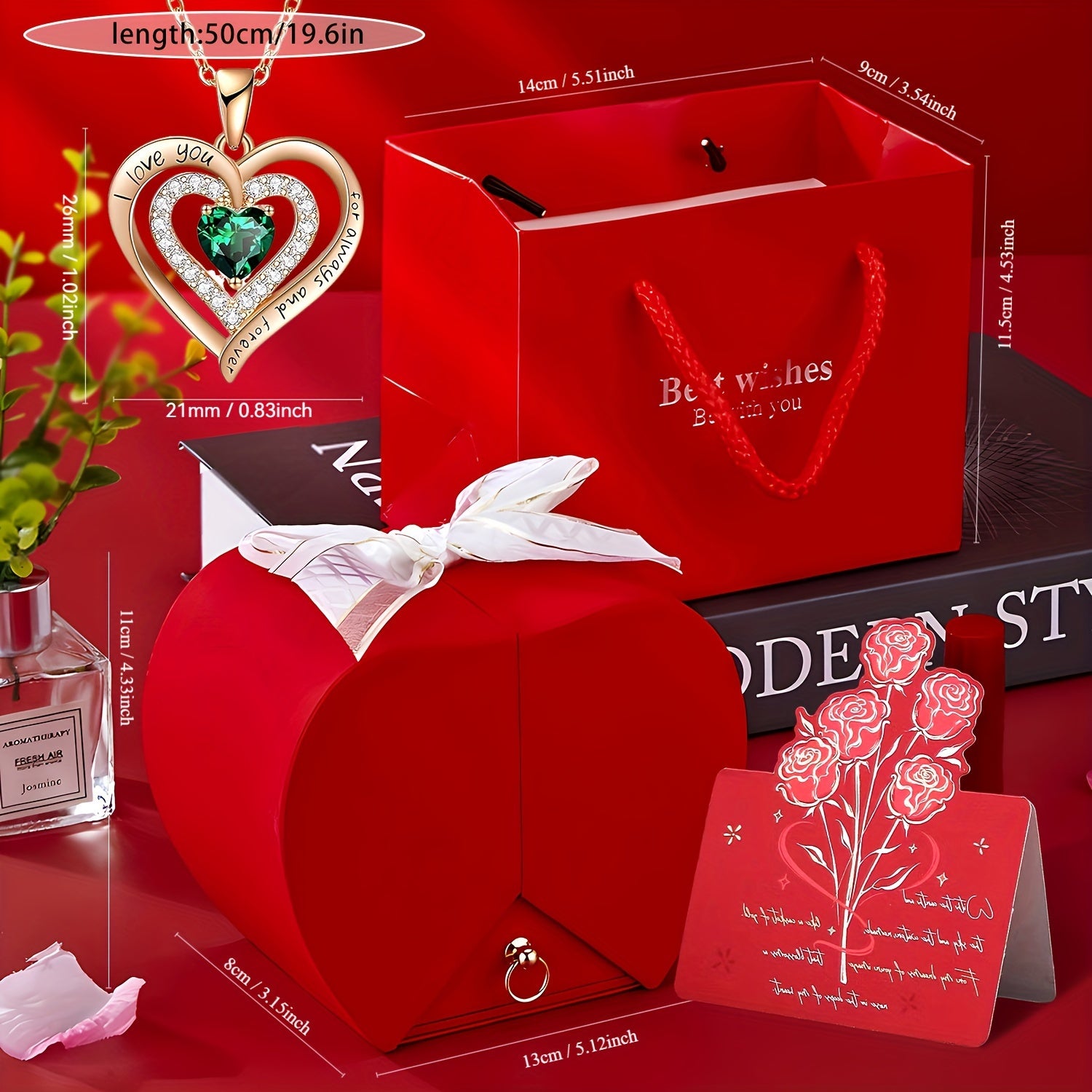 Red Rose & Green Necklace Gift Box