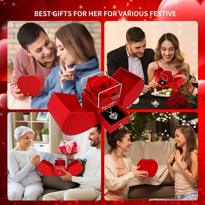Red Rose & Green Necklace Gift Box