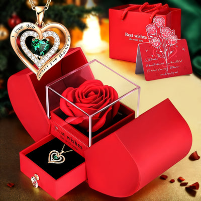 Red Rose & Green Necklace Gift Box