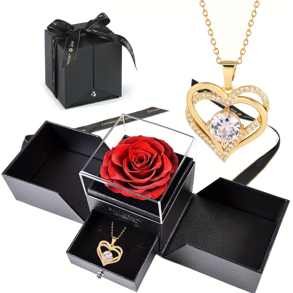 Double Heart Pendant Necklace Gift Box