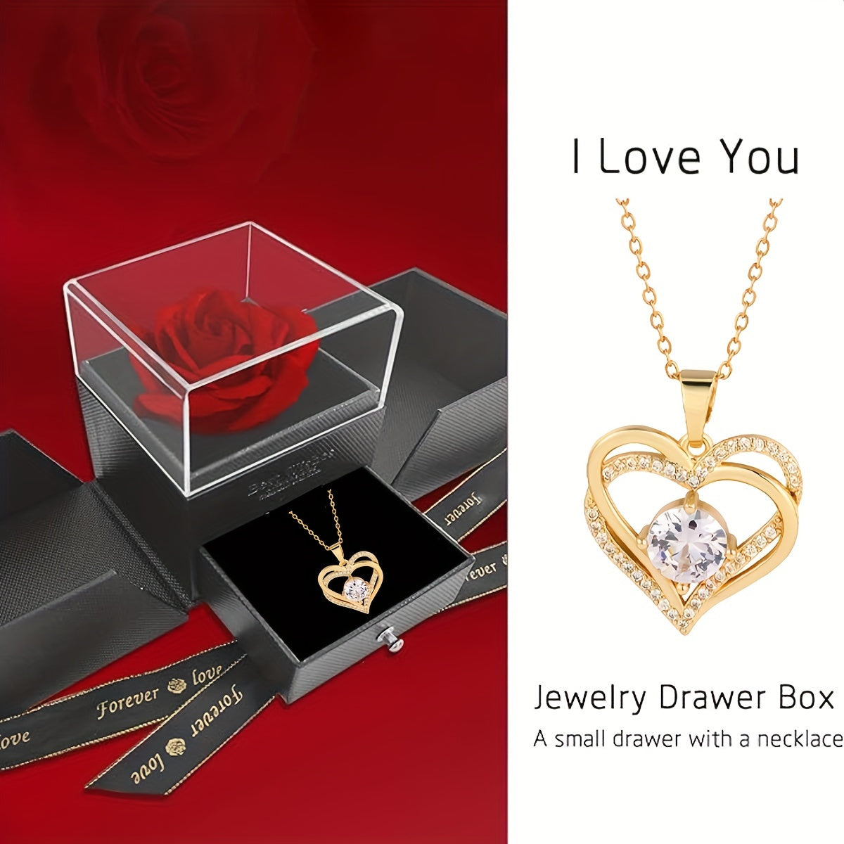 Double Heart Pendant Necklace Gift Box