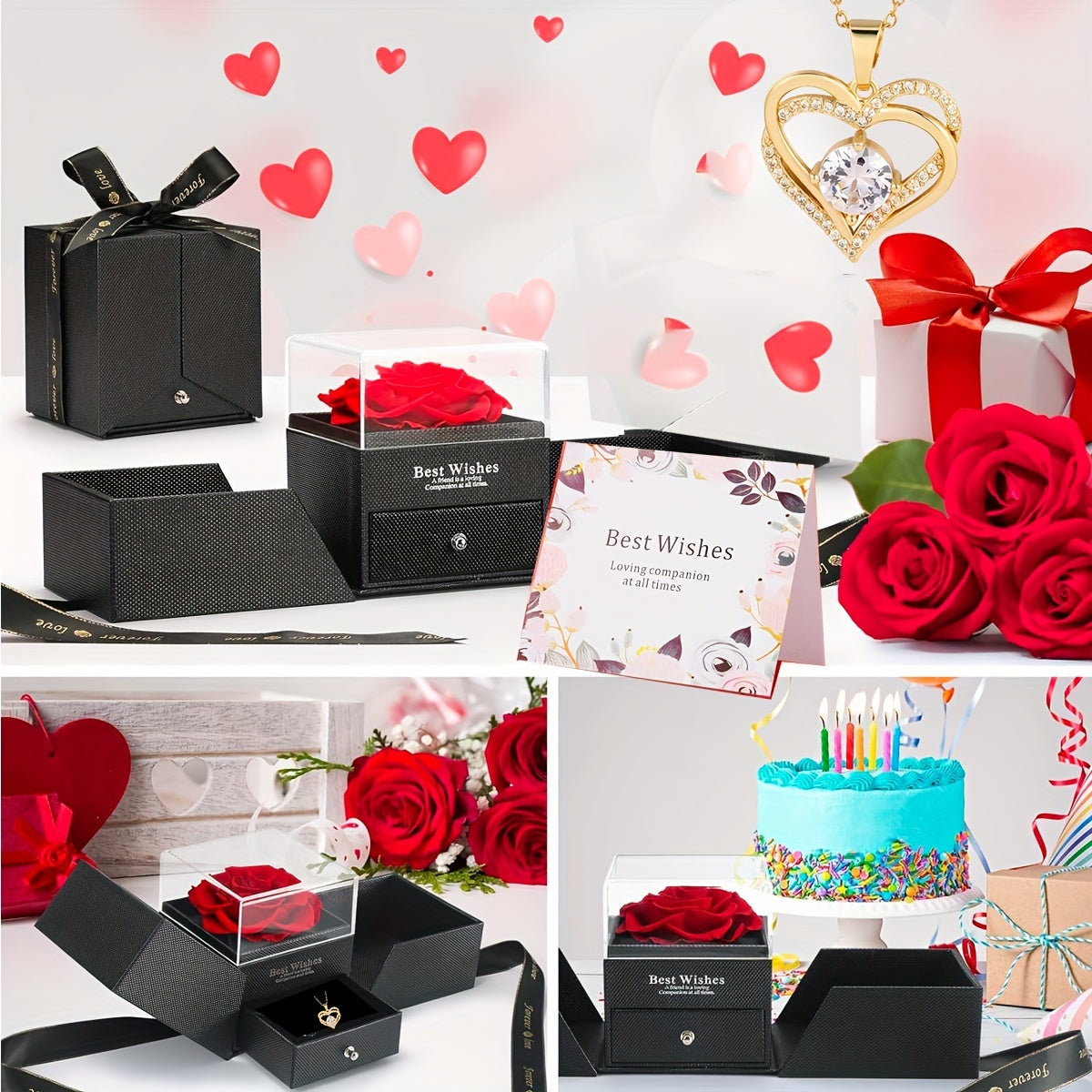 Double Heart Pendant Necklace Gift Box
